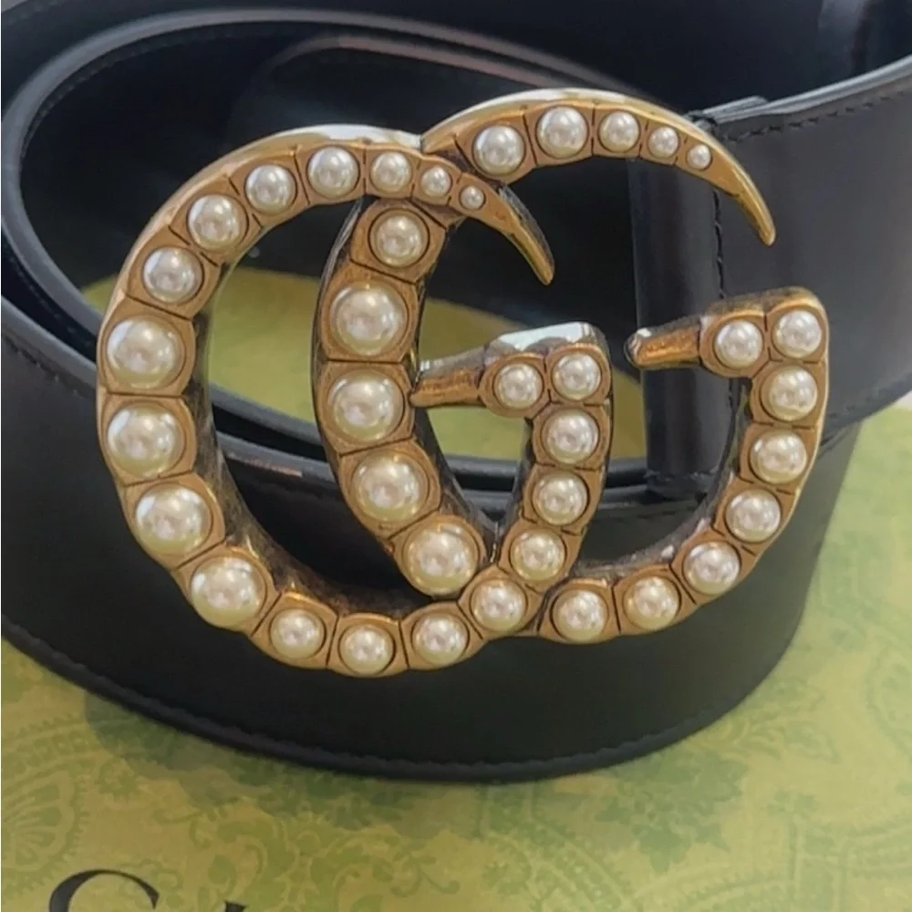 Gucci Marmont Faux Pearl Accents Belt - Picture 3 of 8